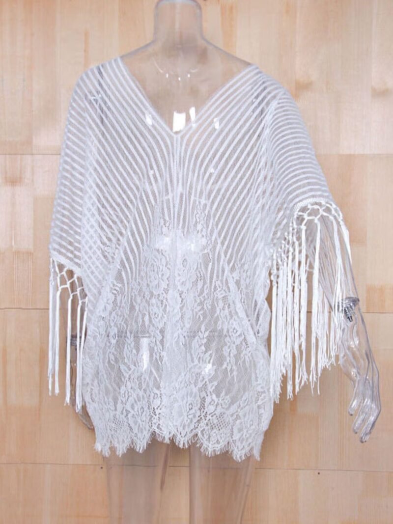 White Lace Fringed Coverup