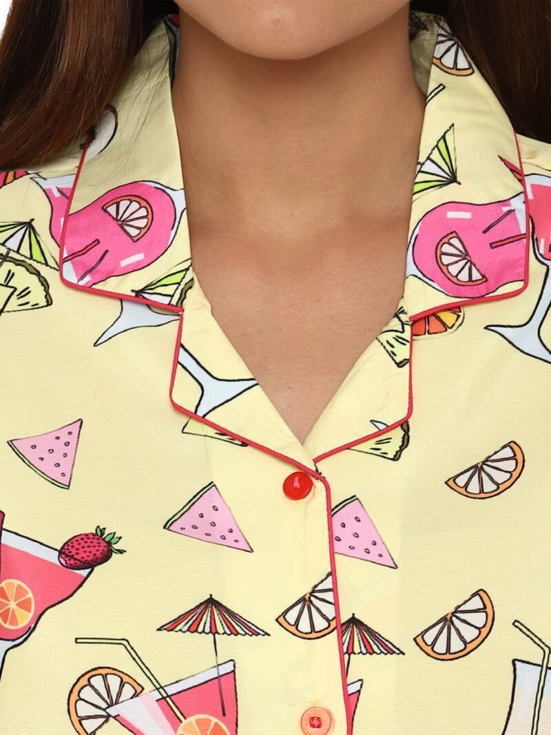 Summer Print Short Sleeve Women's Boxer Set - Yellow