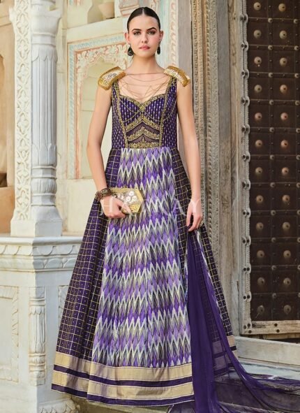 Purple Handwork Embroidery Anarkali Suit
